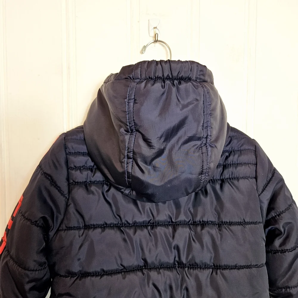 Tommy Hilfiger Boys Puffer Jacket 3T Fleece Lined Hooded Winter Coat Navy Blue